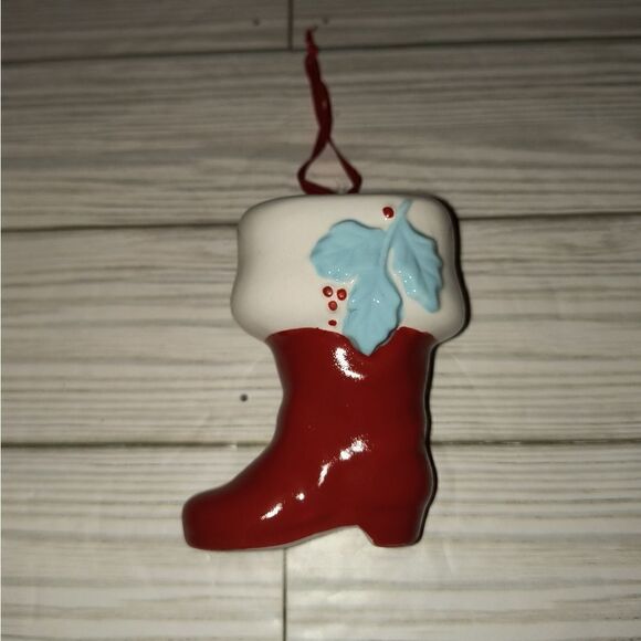 Christmas Holiday Tree Ornament Red Stocking Boot 3½in Tall - Picture 1 of 8